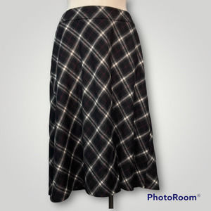 Talbots Woman Petites Wool Blend Black White Red Tartan Plaid Midi Skirt 18WP
